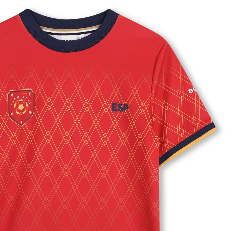 T - SHIRT CALCISTICA DELL' "ESP" ROSSA - GIALLA E BLU CON LOGO BOSS - Angel Luxury