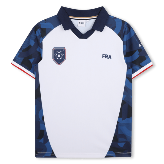 T - SHIRT CALCISTICA DELLA "FRA" BIANCA E BLU CON LOGO BOSS - Angel Luxury