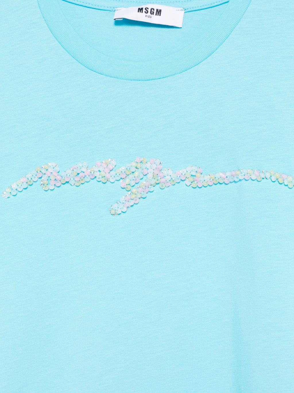 T - SHIRT CELESTE CON LOGO IN PERLINE MSGM - Angel Luxury