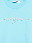 T - SHIRT CELESTE CON LOGO IN PERLINE MSGM - Angel Luxury