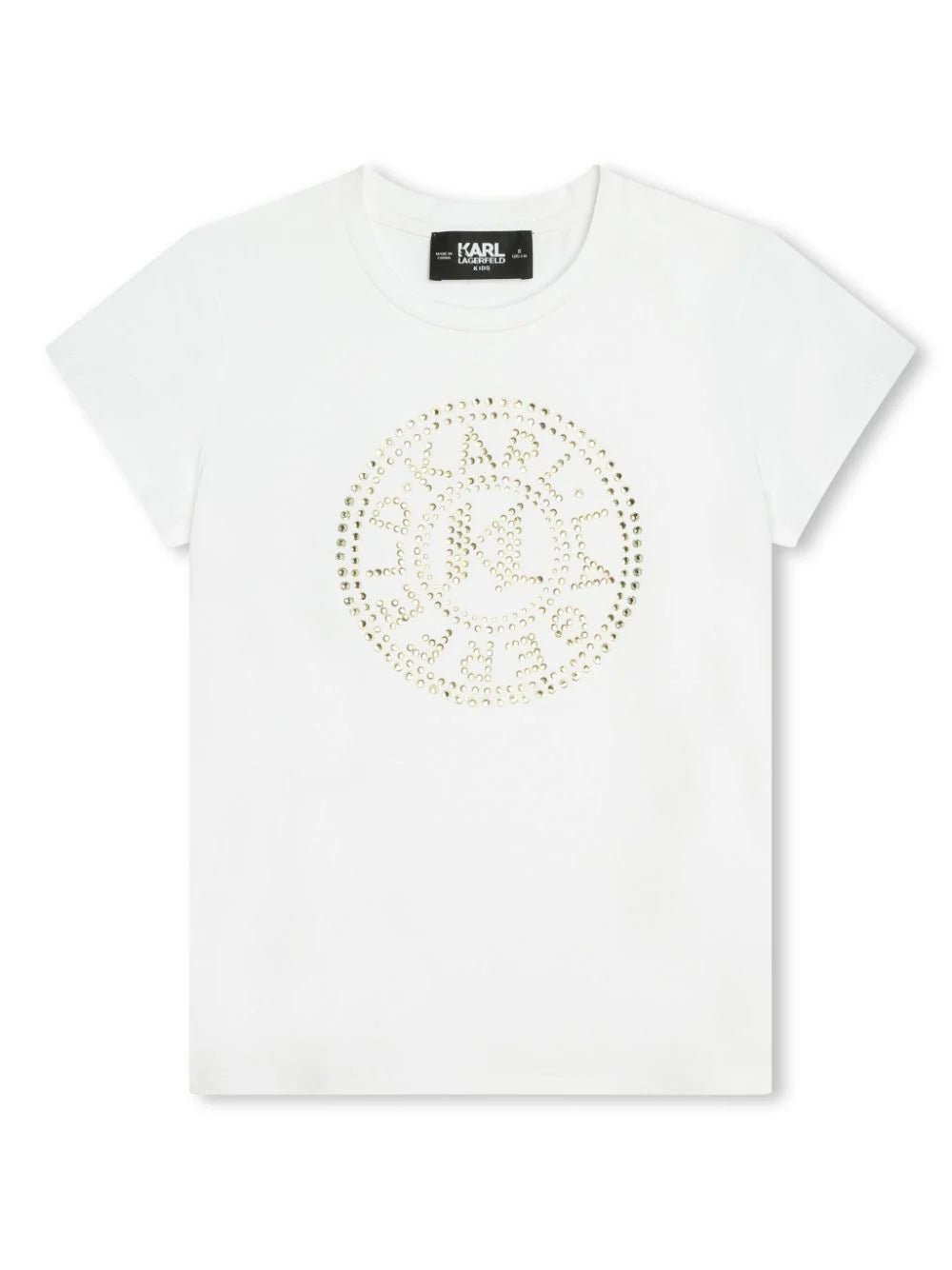 T - SHIRT CON DECORO BIANCA E ORO KARL LAGERFELD - Angel Luxury