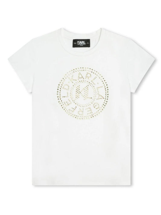 T - SHIRT CON DECORO BIANCA E ORO KARL LAGERFELD - Angel Luxury