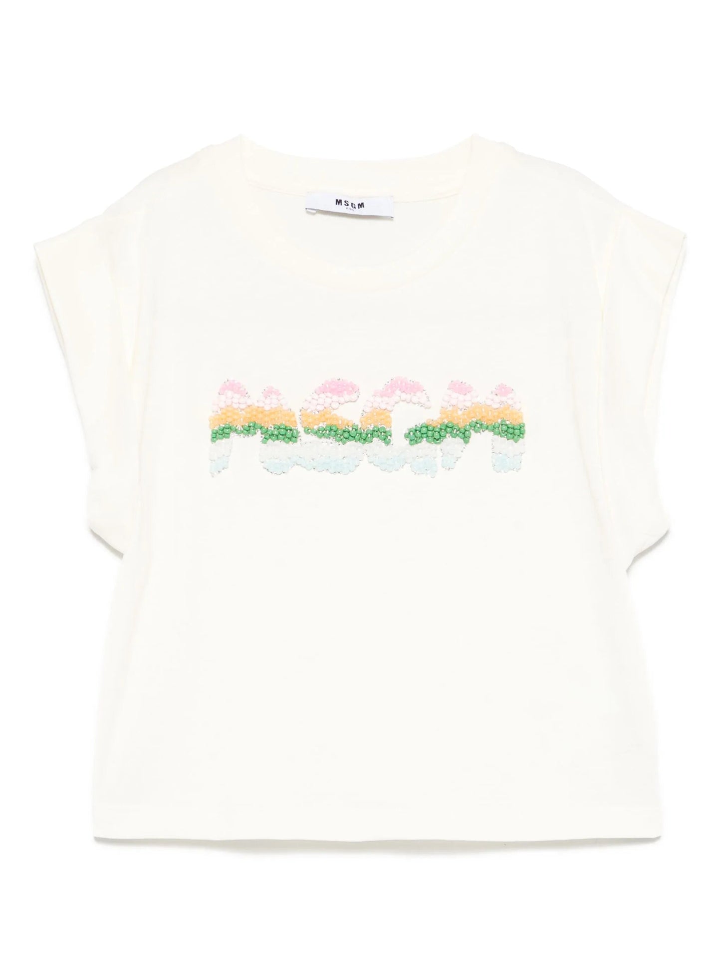 T - SHIRT CREMA CON LOGO IN PERLINE MSGM - Angel Luxury