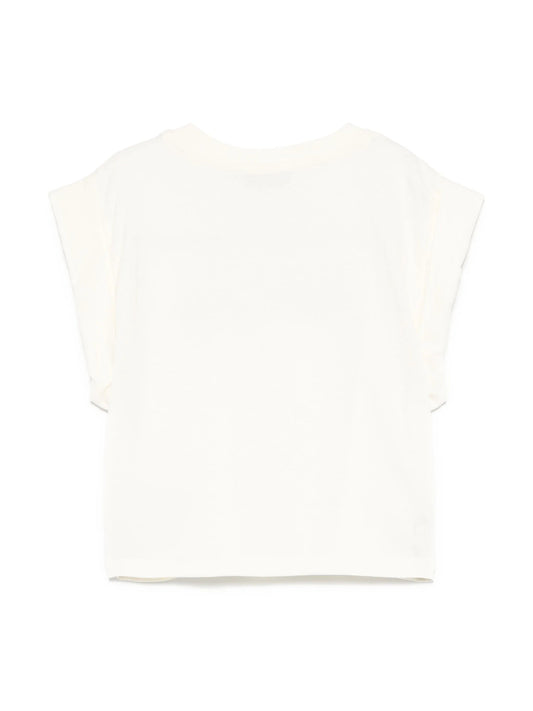 T - SHIRT CREMA CON LOGO IN PERLINE MSGM - Angel Luxury