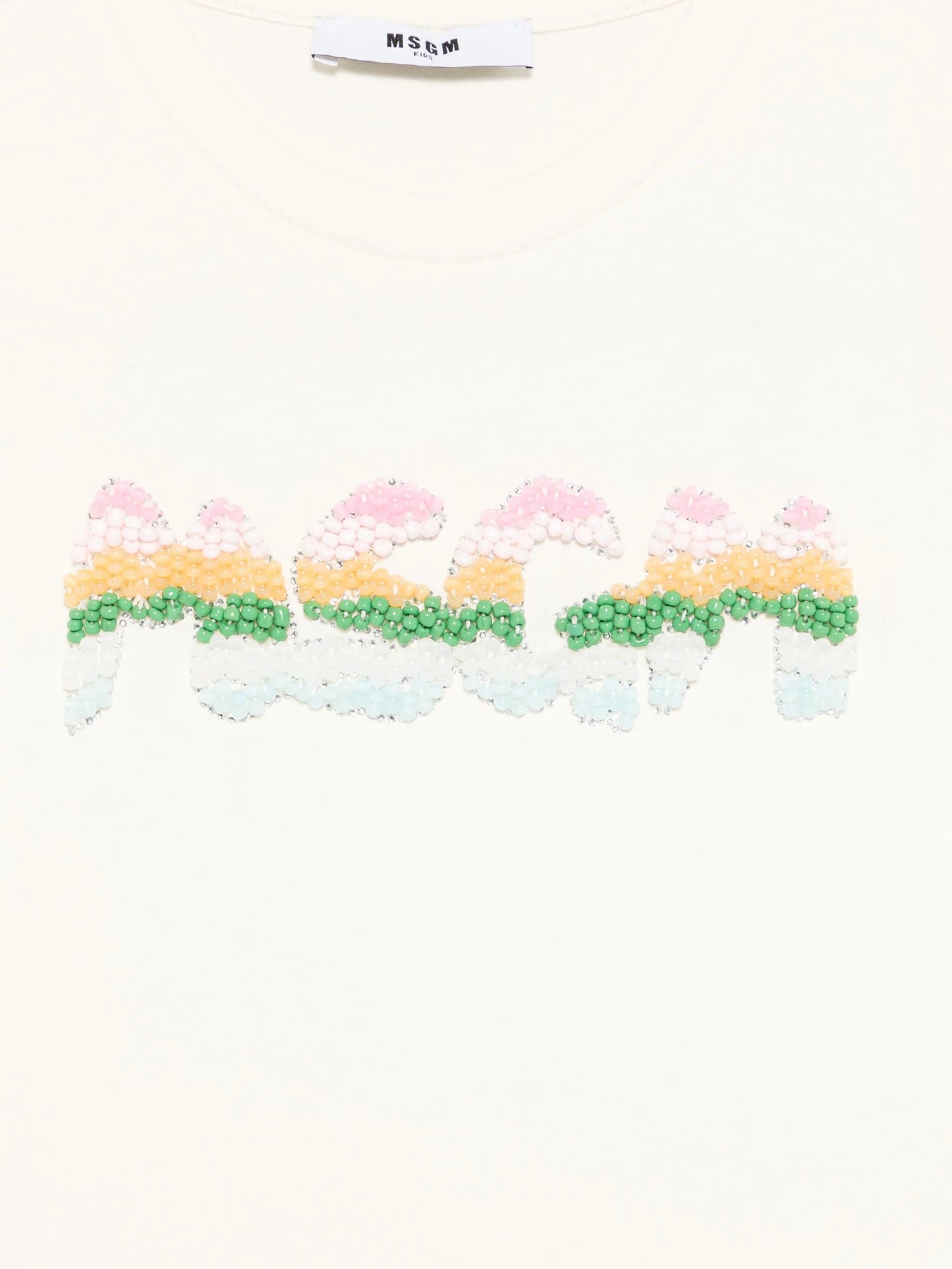 T - SHIRT CREMA CON LOGO IN PERLINE MSGM - Angel Luxury
