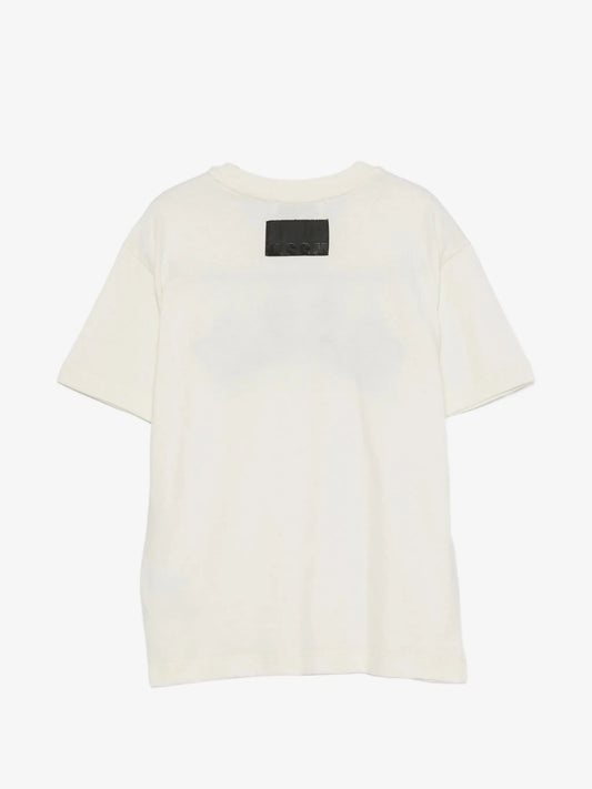 T-SHIRT CREMA CON LOGO NERO MSGM - Angel Luxury