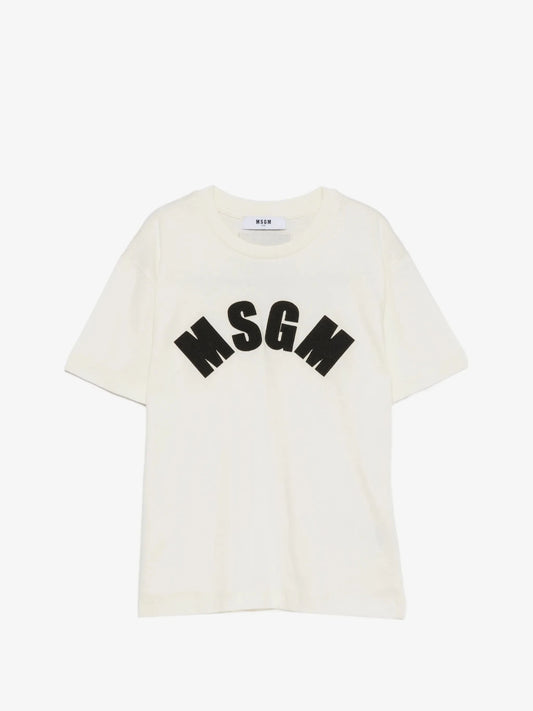 T-SHIRT CREMA CON LOGO NERO MSGM - Angel Luxury