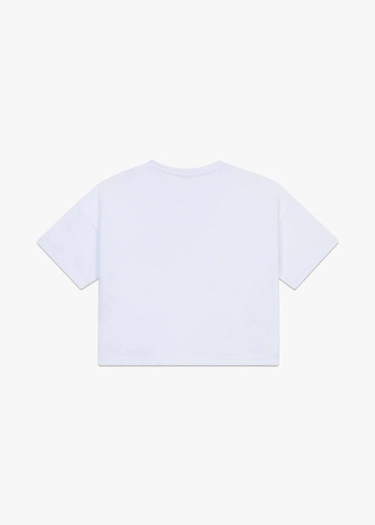 T - SHIRT CROPPED BIANCA CON LOGO ROSA GCDS - Angel Luxury
