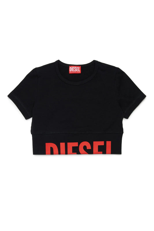 T - SHIRT CROPPED NERA CON LOGO DIESEL ROSSO - Angel Luxury
