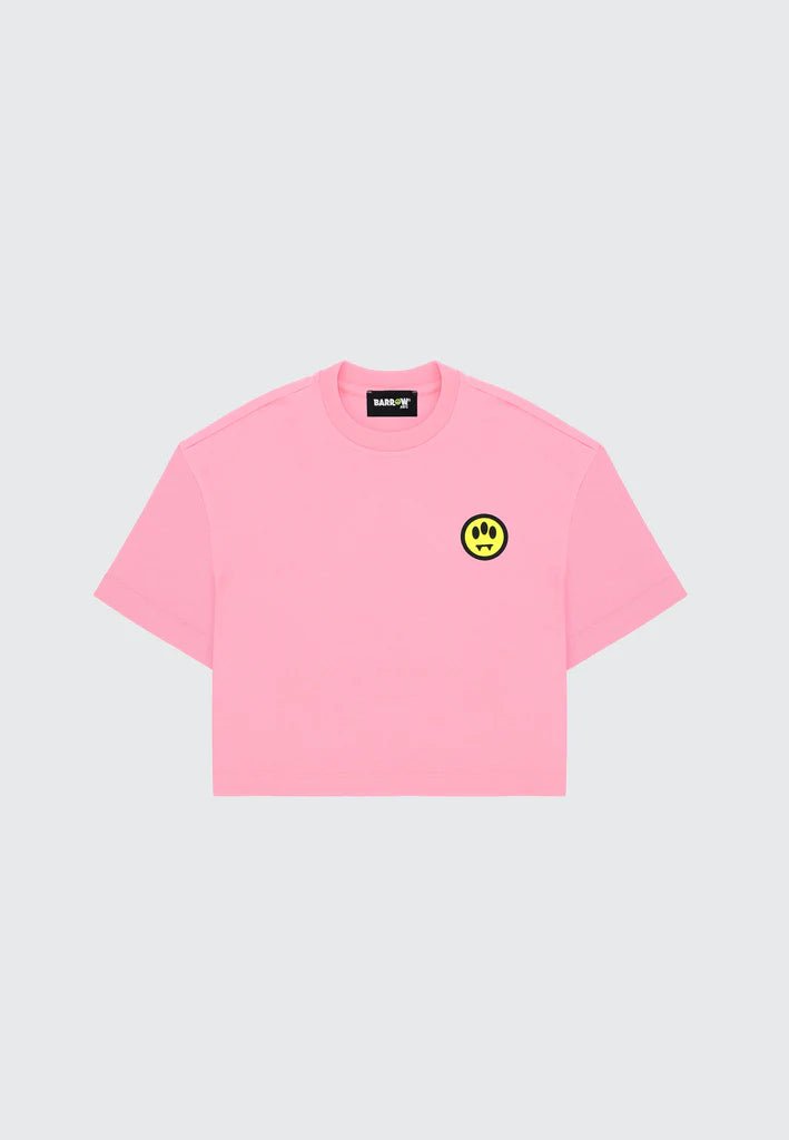 T - SHIRT CROPPED ROSA CON LOGO SUL RETRO NERO BARROW - Angel Luxury