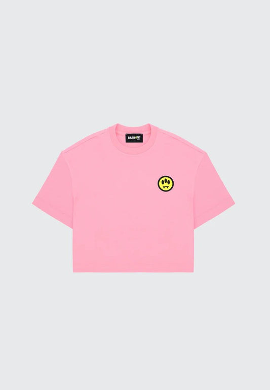 T - SHIRT CROPPED ROSA CON LOGO SUL RETRO NERO BARROW - Angel Luxury