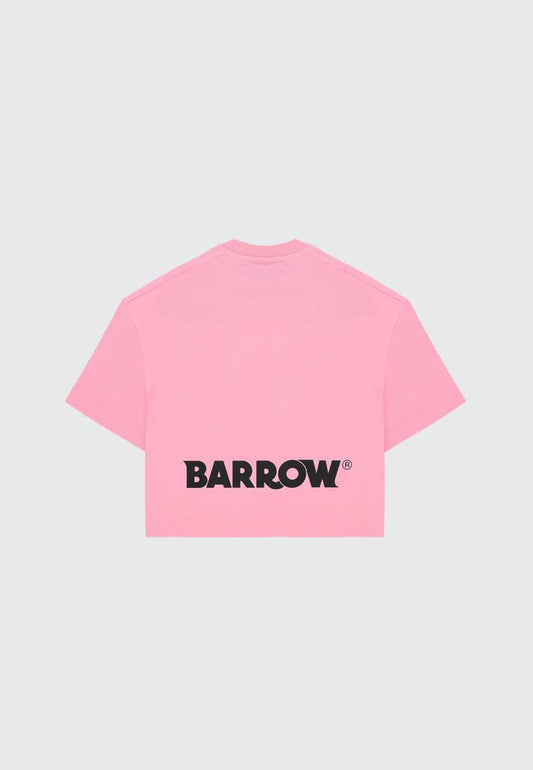 T - SHIRT CROPPED ROSA CON LOGO SUL RETRO NERO BARROW - Angel Luxury
