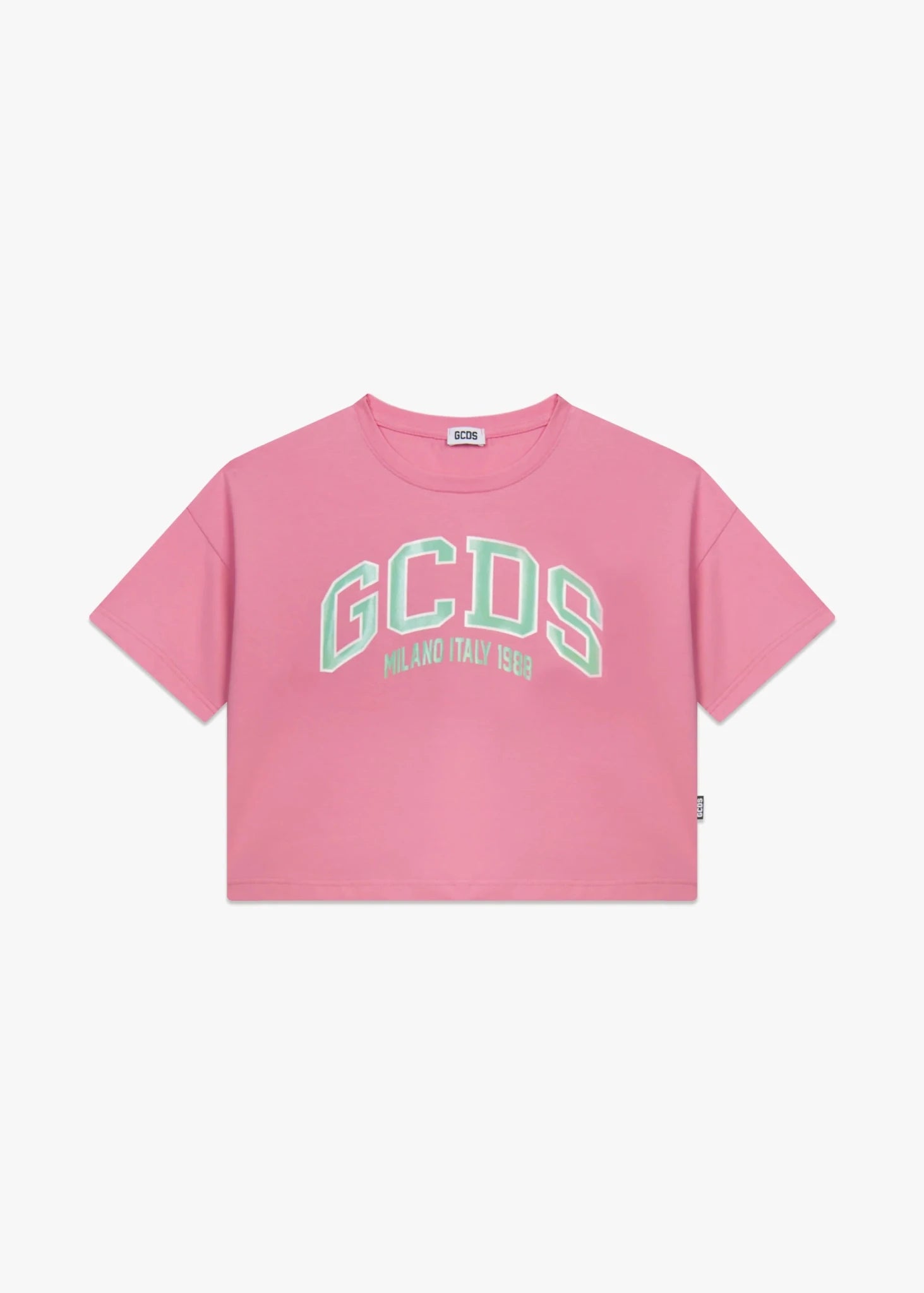 T - SHIRT CROPPED ROSA CON LOGO VERDE GCDS - Angel Luxury