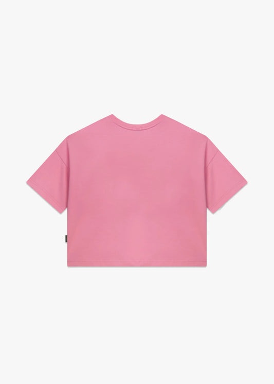 T - SHIRT CROPPED ROSA CON LOGO VERDE GCDS - Angel Luxury