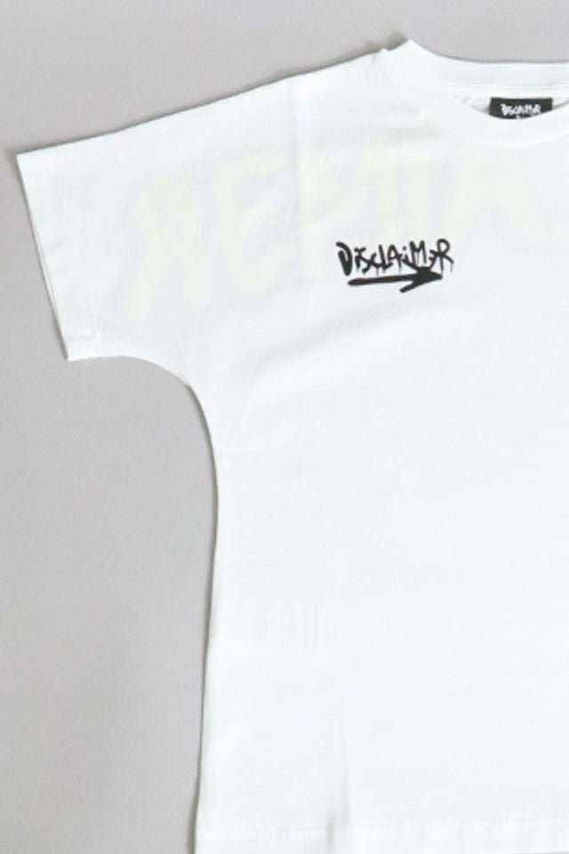 T-shirt Disclaimer bianca scritta fluo - Angel Luxury