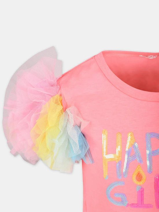 T - SHIRT FUCSIA CON SCRITTA MULTICOLOR BILLIEBLUSH - Angel Luxury