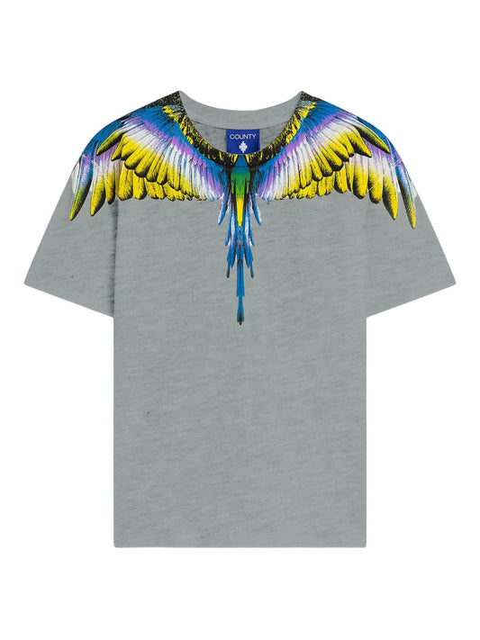 T - SHIRT GRIGIA CON ALI MULTICOLOR MARCELO BURLON - Angel Luxury