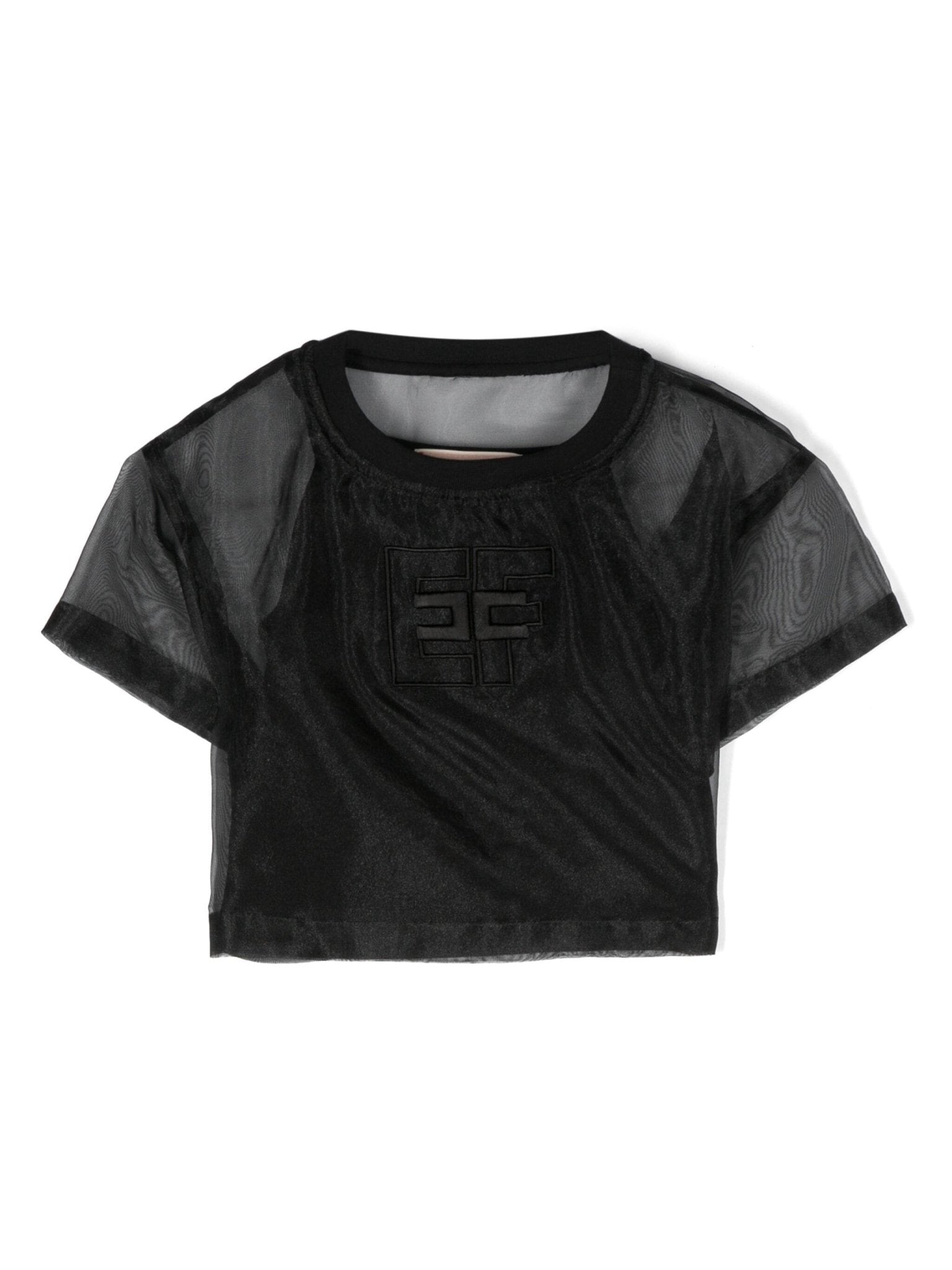 T - SHIRT IN ORGANZA NERO ELISABETTA FRANCHI - Angel Luxury