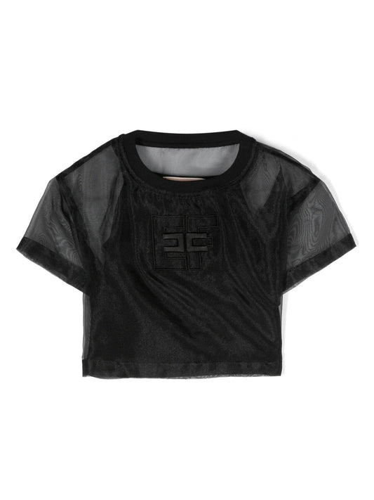 T - SHIRT IN ORGANZA NERO ELISABETTA FRANCHI - Angel Luxury