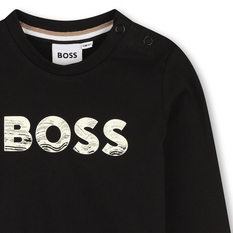 T - SHIRT MANICA LUNGA NERA CON LOGO SABBIA HUGO BOSS - Angel Luxury