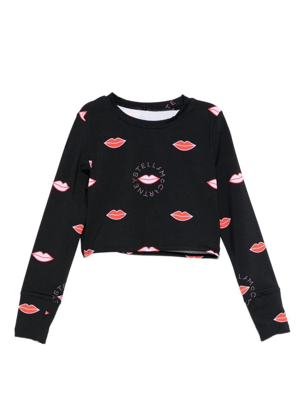 T - SHIRT MANICA LUNGA NERA CON STAMPA LABBRA STELLA MCCARTNEY - Angel Luxury