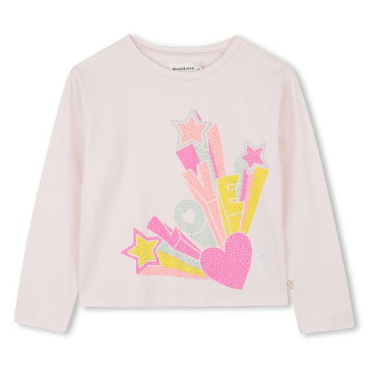 T - SHIRT MANICA LUNGA ROSA CON LOGO IN STRASS BILLIEBLUSH - Angel Luxury