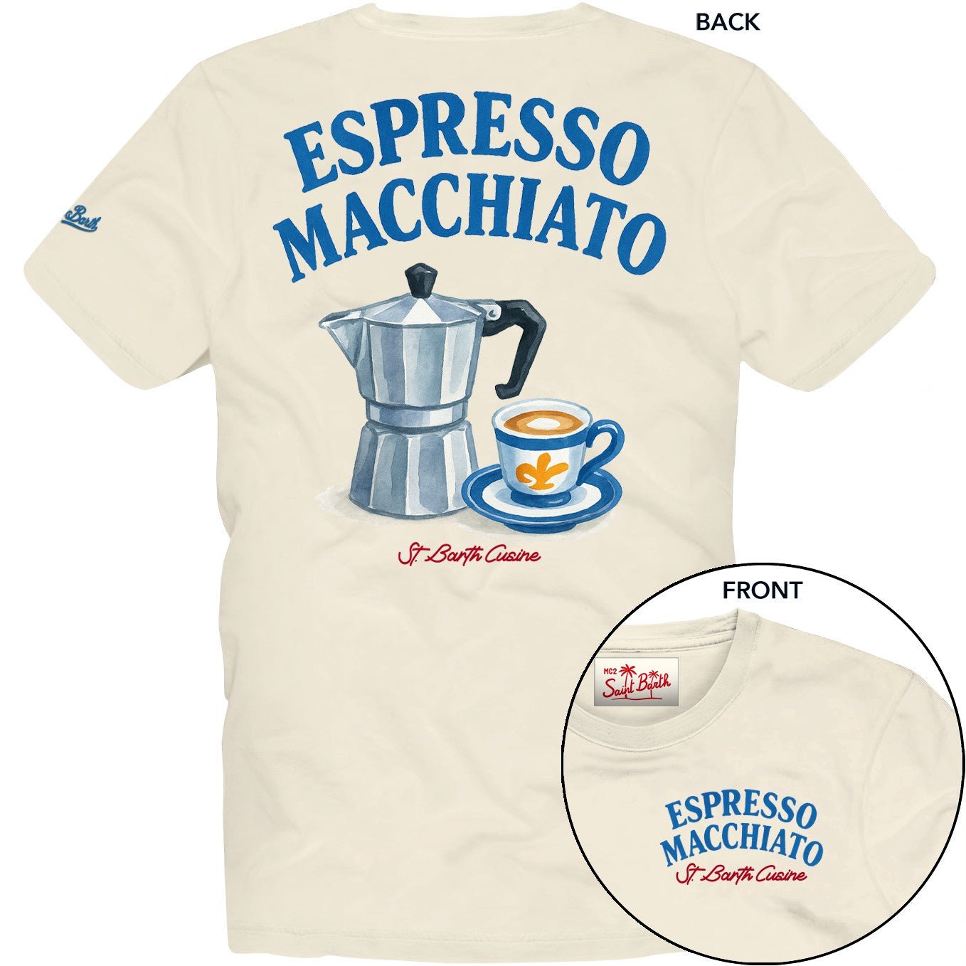 T - SHIRT MC2 SAINT BARTH BIANCA CON STAMPA ESPRESSO MACCHIATO SUL RETRO - Angel Luxury