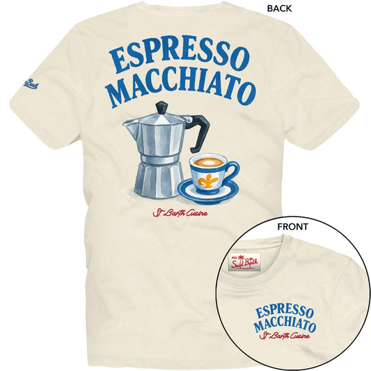 T - SHIRT MC2 SAINT BARTH BIANCA CON STAMPA ESPRESSO MACCHIATO SUL RETRO - Angel Luxury