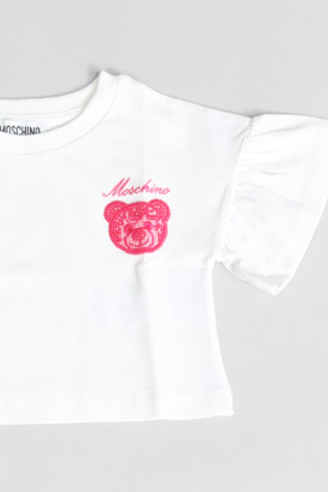 T-shirt Moschino bianca logo ricamato - Angel Luxury