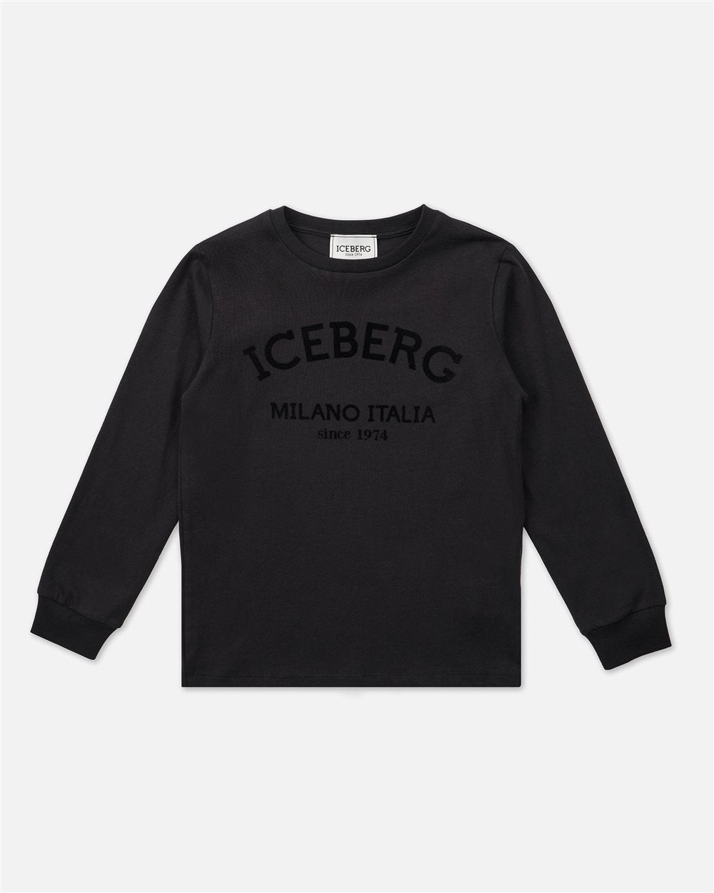 T - SHIRT NERA A MANICHE LUNGHE CON LOGO ICEBERG - Angel Luxury