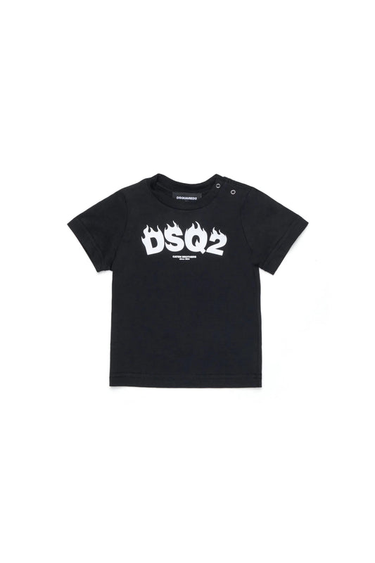 T - SHIRT NERA CON LOGO BIANCO DSQUARED2 - Angel Luxury