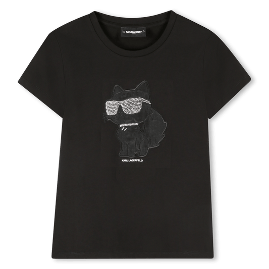 T - SHIRT NERA CON LOGO BRILLANTINATO KARL LAGERFELD - Angel Luxury