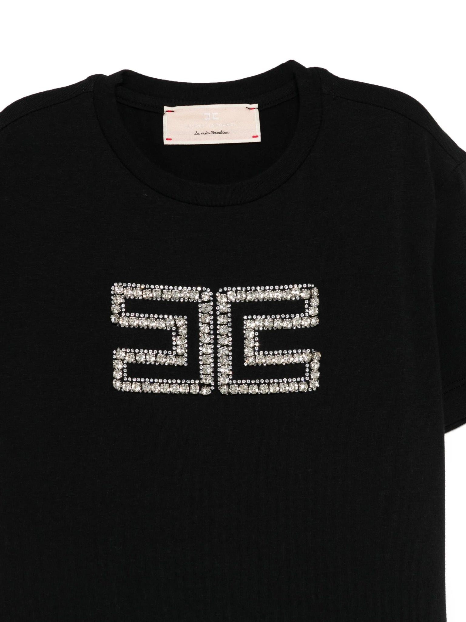 T - SHIRT NERA CON LOGO DI CRISTALLI ELISABETTA FRANCHI - Angel Luxury
