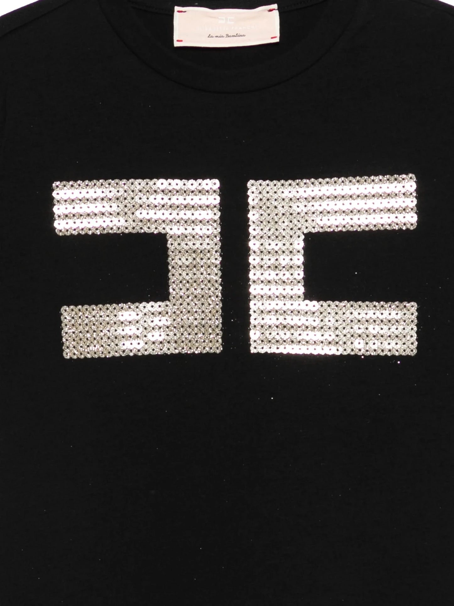 T - SHIRT NERA CON LOGO IN PAILLETTES ORO ELISABETTA FRANCHI - Angel Luxury