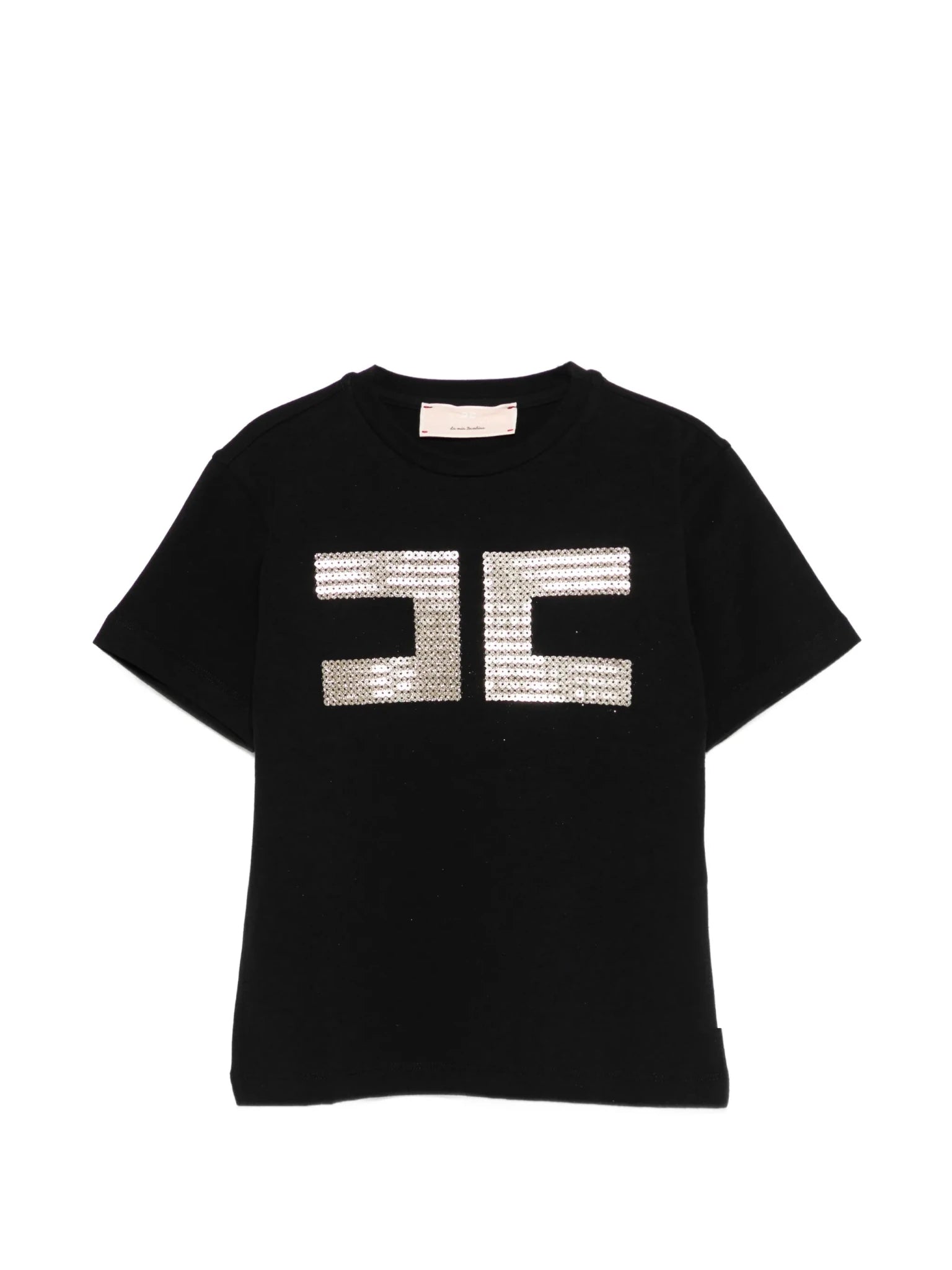T - SHIRT NERA CON LOGO IN PAILLETTES ORO ELISABETTA FRANCHI - Angel Luxury