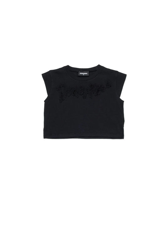 T - SHIRT NERA CON LOGO IN ROUCHES DSQUARED2 - Angel Luxury