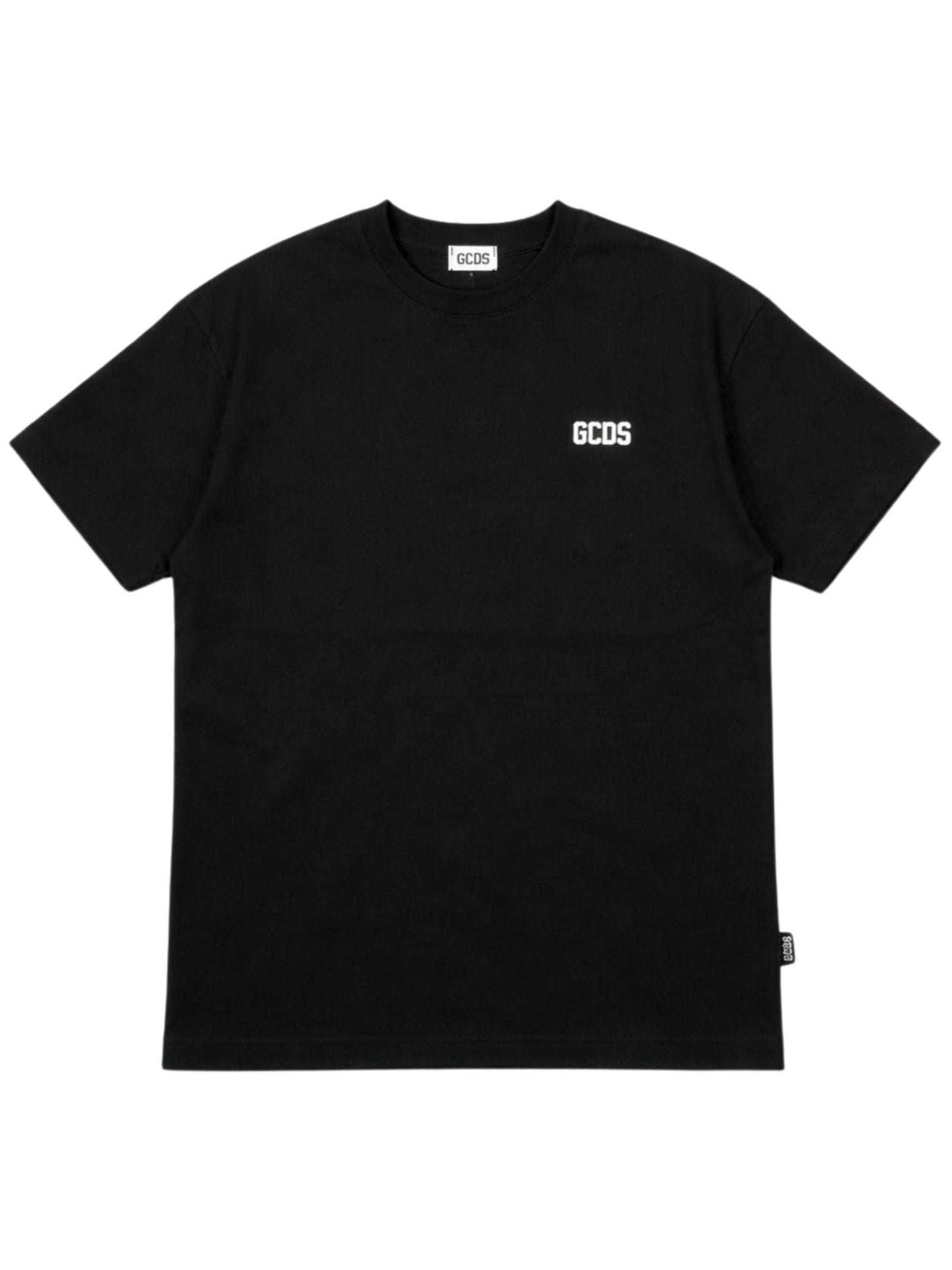 T - SHIRT NERA CON LOGO SUL DAVANTI E SUL RETRO BIANCO GCDS - Angel Luxury
