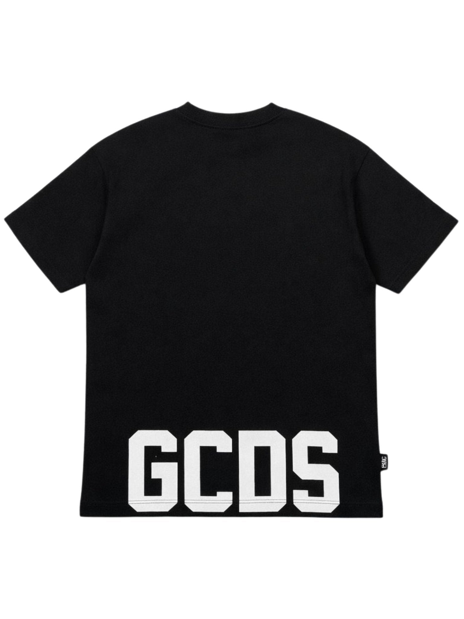 T - SHIRT NERA CON LOGO SUL DAVANTI E SUL RETRO BIANCO GCDS - Angel Luxury