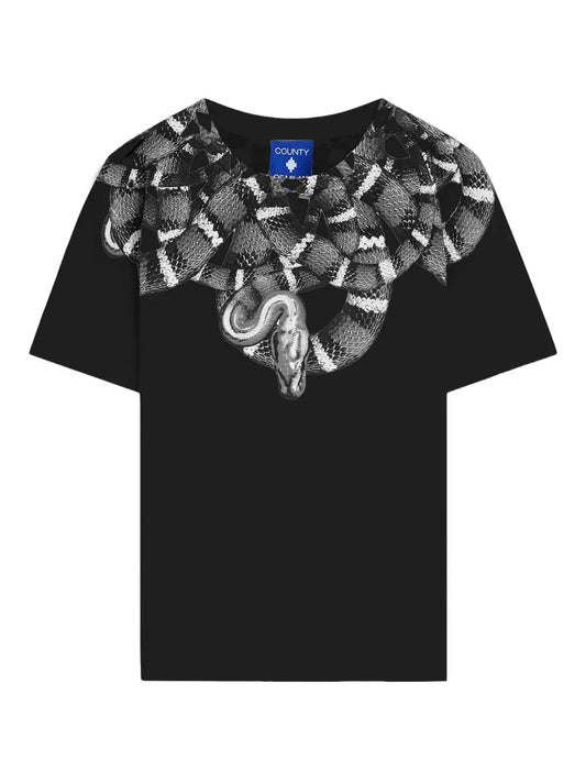 T - SHIRT NERA CON STAMPA A SERPENTE MARCELO BURLON - Angel Luxury