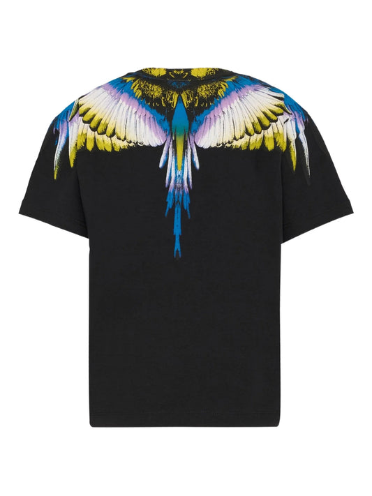 T - SHIRT NERA CON STAMPA ALI MULTICOLOR - Angel Luxury
