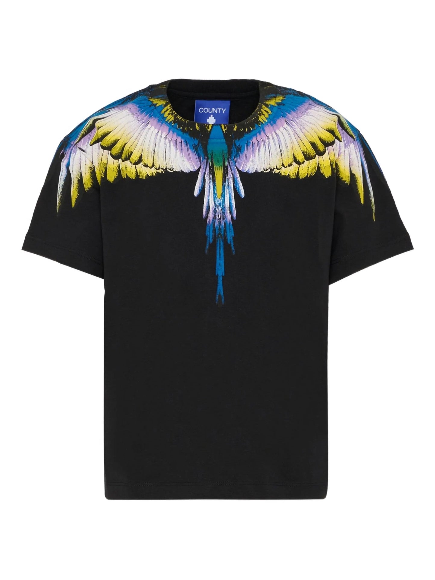 T - SHIRT NERA CON STAMPA ALI MULTICOLOR - Angel Luxury