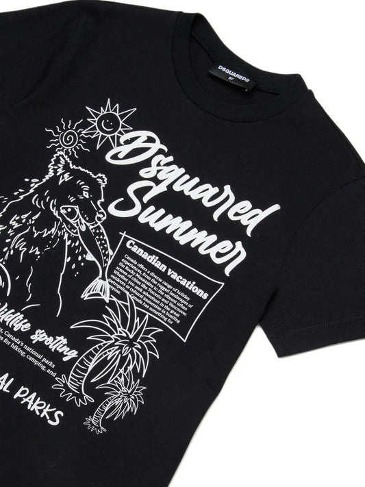 T - SHIRT NERA CON STAMPA BIANCA DSQUARED2 - Angel Luxury