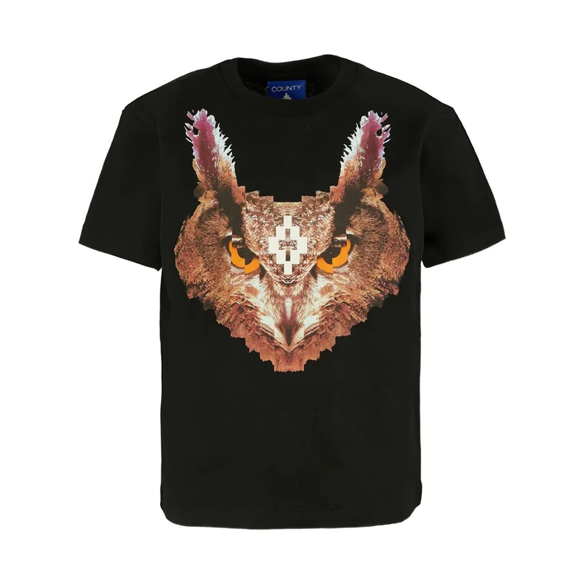 T - SHIRT NERA CON STAMPA GUFO MARCELO BURLON - Angel Luxury