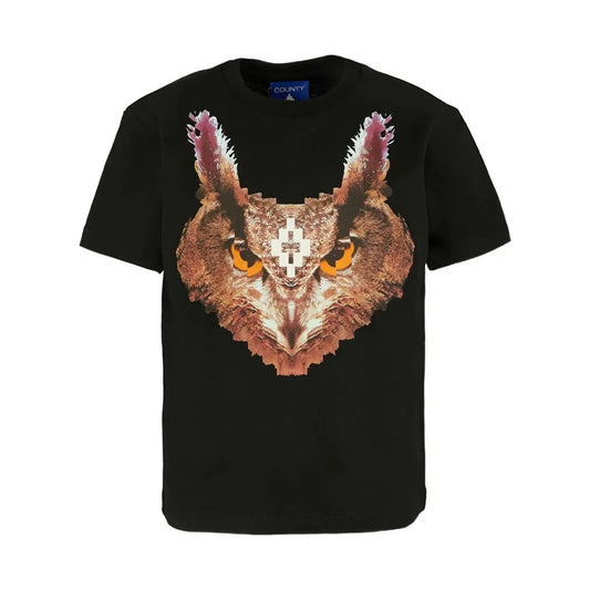 T - SHIRT NERA CON STAMPA GUFO MARCELO BURLON - Angel Luxury