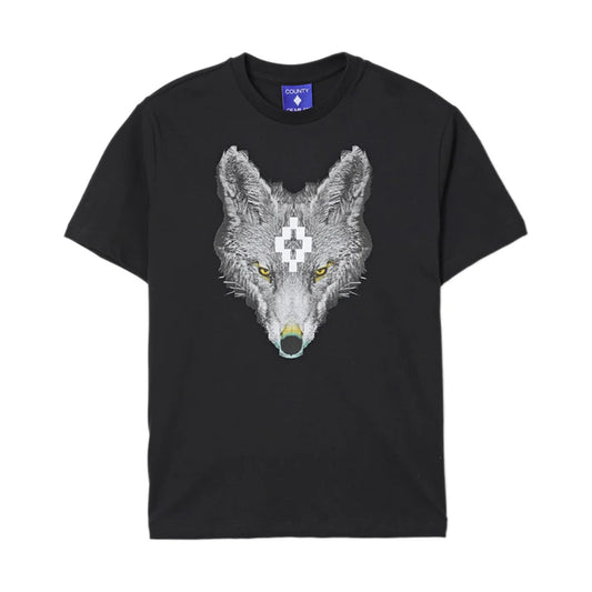 T - SHIRT NERA CON STAMPA LUPO MARCELO BURLON - Angel Luxury