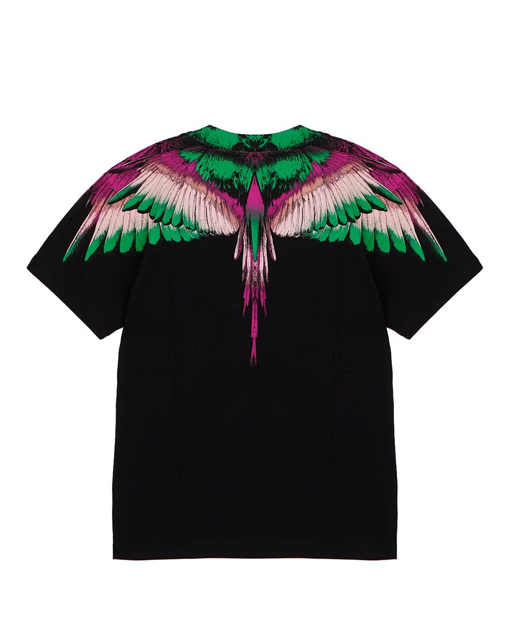 T - SHIRT NERA CON STRAMPA ALI MULTICOLOR MARCELO BURLON - Angel Luxury