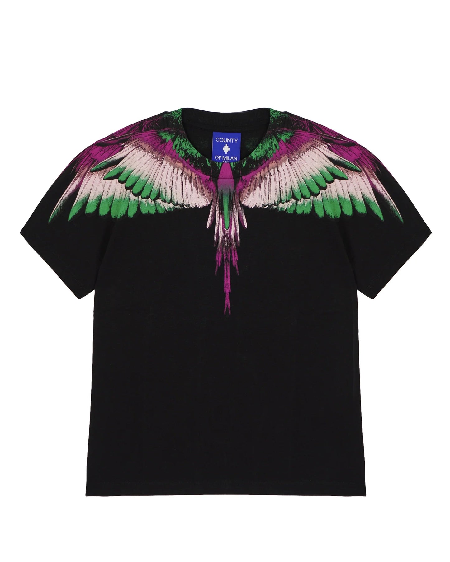 T - SHIRT NERA CON STRAMPA ALI MULTICOLOR MARCELO BURLON - Angel Luxury