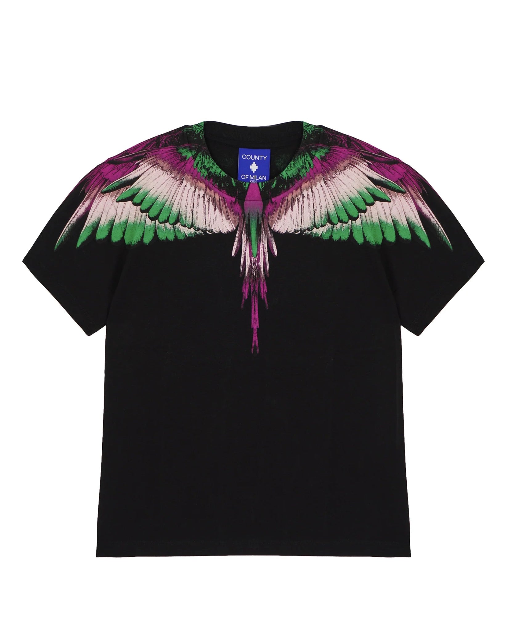 T - SHIRT NERA CON STRAMPA ALI MULTICOLOR MARCELO BURLON - Angel Luxury
