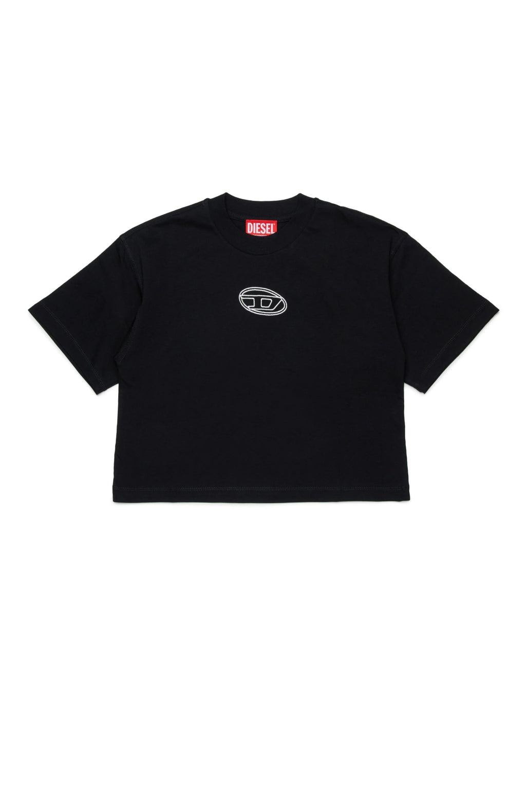 T - SHIRT NERA CROPPED CON LOGO BIANCO - Angel Luxury