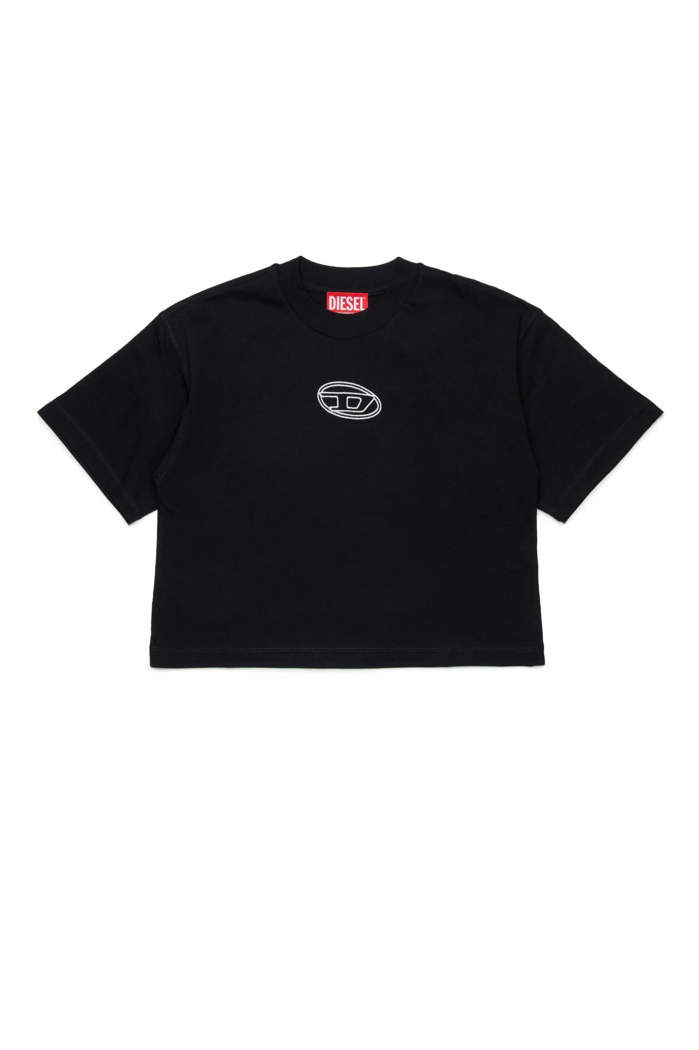 T - SHIRT NERA CROPPED CON LOGO BIANCO - Angel Luxury
